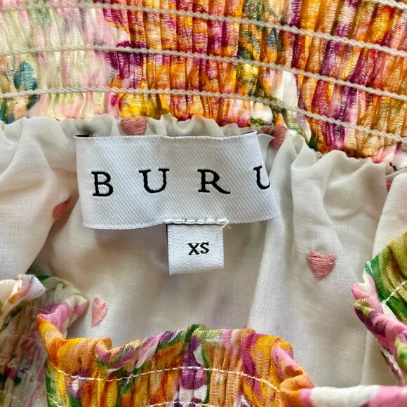 Buru Floral Maxi Skirt XS Smocked Waist Multicolor Lined Long Skirt - Picture 5 of 6